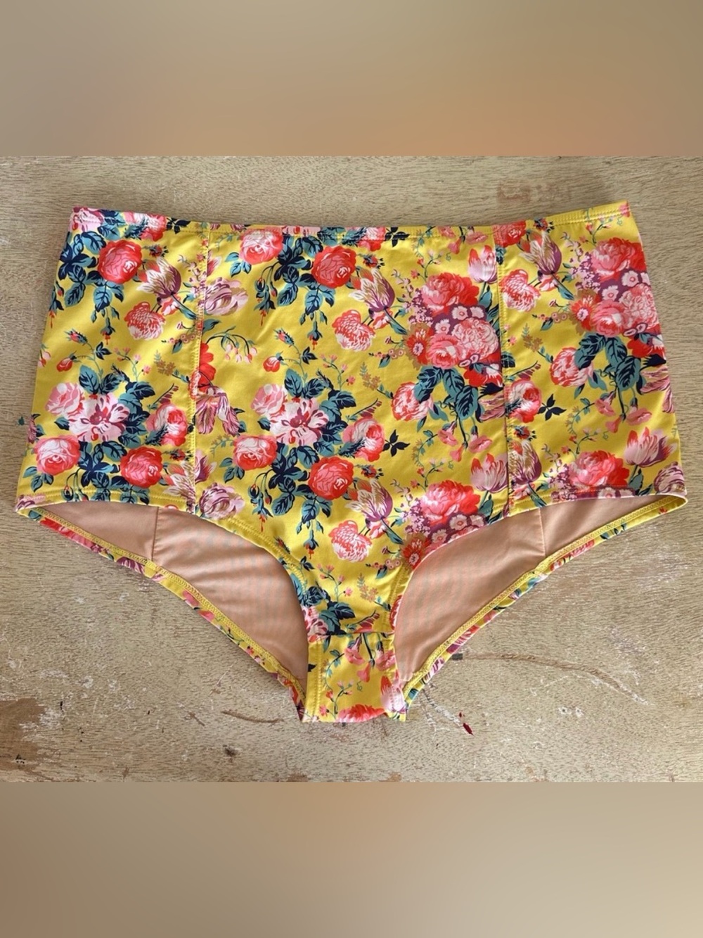 J. Crew Liberty print high waist
swim bottoms, yellow floral